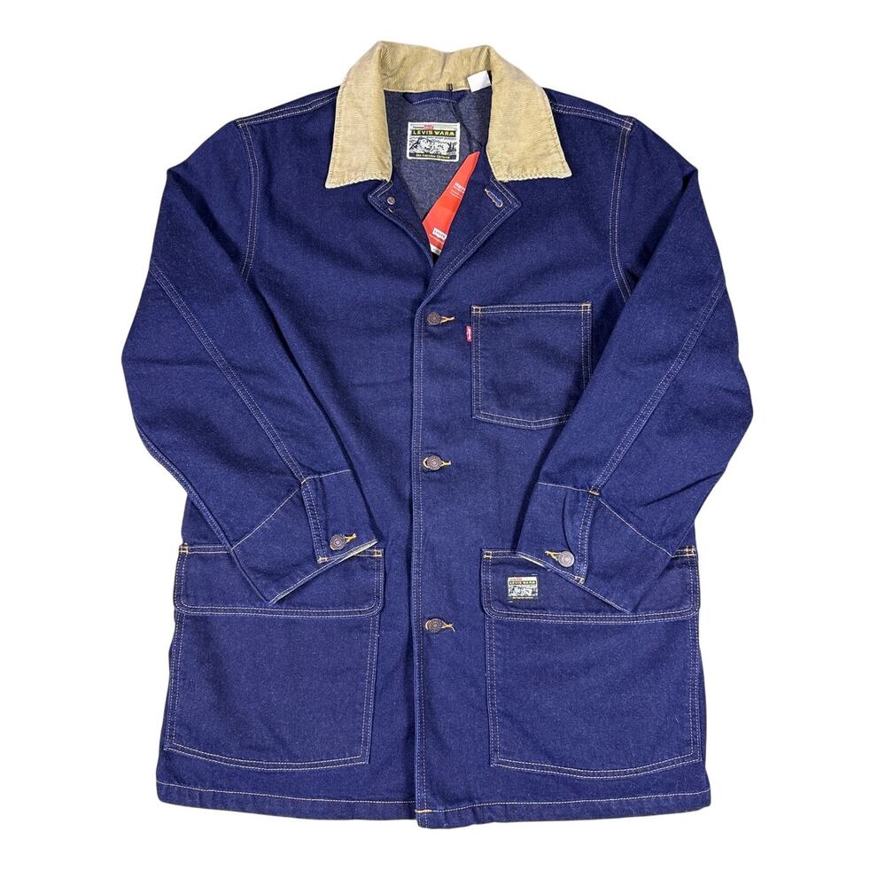 Levi's Denim Chore Coat Cypress Mens Small Dark Indigo Rinse Mid‎ Length Button - Picture 3 of 12